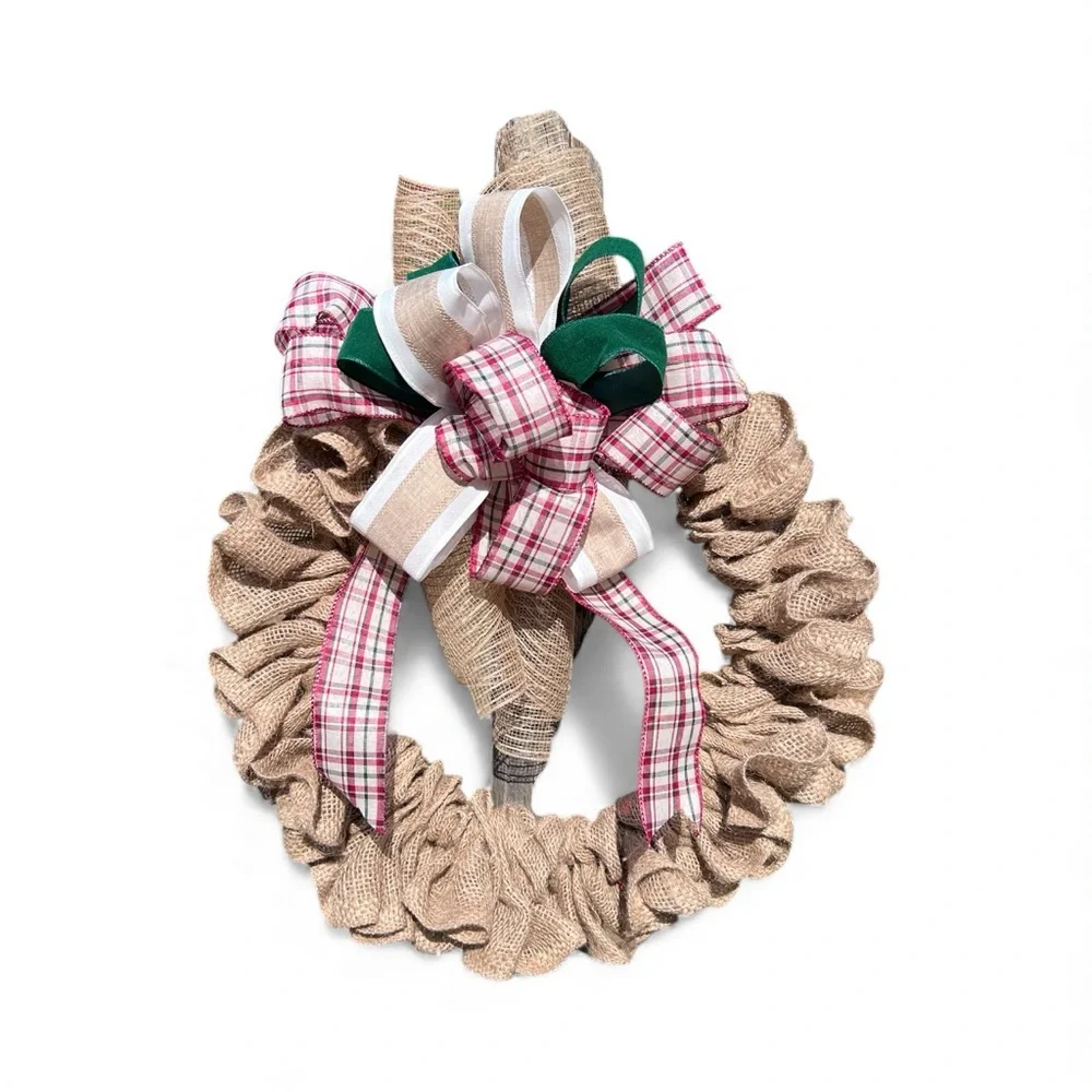 New! Festive Christmas Burlap Holiday Wreath with Red and‎ Green Accents, 19 in.